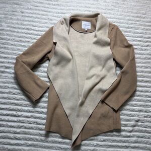 Dictionary Beige Tan Knit Open Cardigan Sweater S Polyester Long Sleeve Women